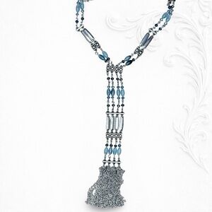 51u. Periwinkle Long Necklace Pewtertone